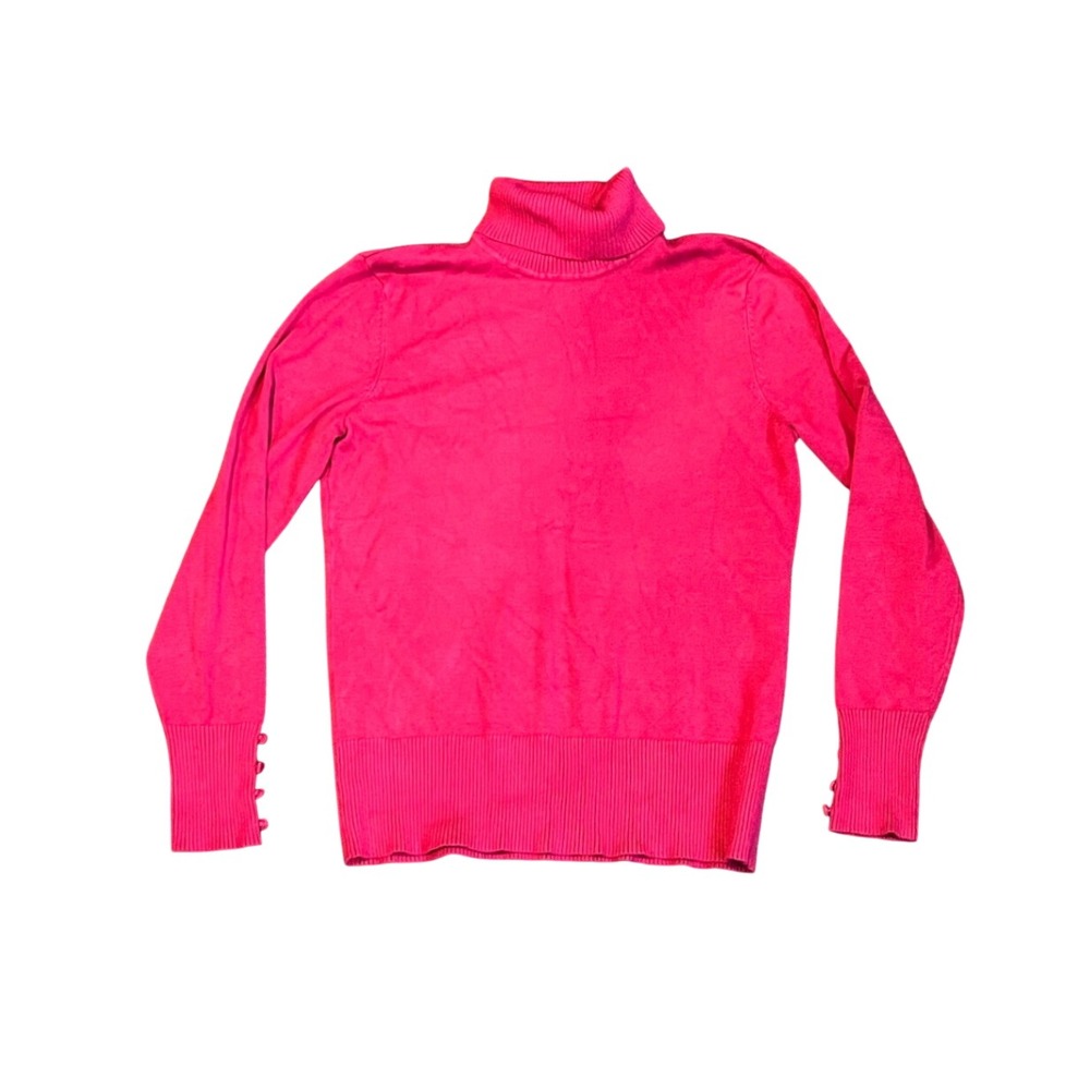 Spense Knits Hot Pink Turtleneck Sweater Long Sleeve Button Cuff Size M L8L01